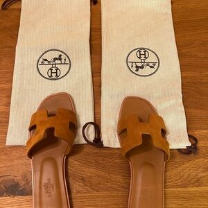 Hermes Oran Sandal Brown Suede